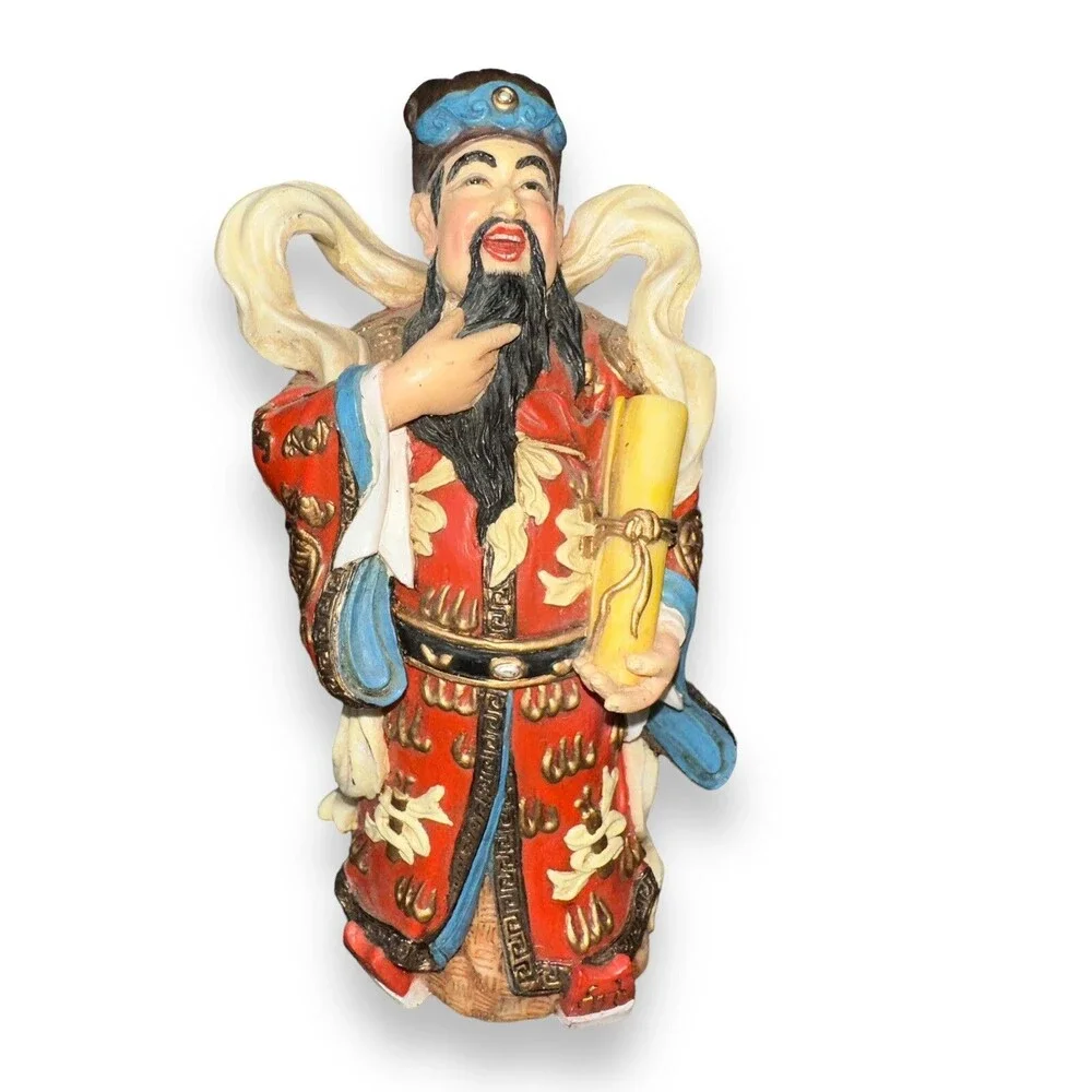 Vintage Chinese Immortal Scholar Figurine Lu God Prosperity Scroll Resin 7